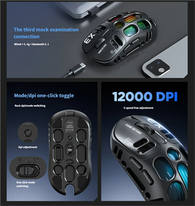 เมาส์เกมมิ่งน้ำหนักเบา PAW3311 แบบโปร่งแสง RGB สามโหมด 2.4Ghz ไร้สาย บลูทูธ แบบมีสาย - Product Image 5