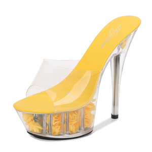 Sandali con plateau sexy floreali <span class=keywords><strong>rosa</strong></span> da 15 cm con <span class=keywords><strong>tacco</strong></span> alto e punta aperta, alla moda, per donne e spogliarelliste da discoteca - Product Image 5