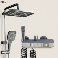 Mitigeur de salle de bain thermostatique en laiton Jet Spray Atmosphère Lumière Piano Key Design Ensemble de douche thermostatique pour un confort optimal