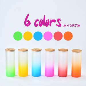 Vaso de cerveza de vidrio esmerilado de 25 oz con degradado de color, en forma de lata, para sublimación, con tapa de bambú y pajita, desde almacén de EE. UU. - Product Image 3