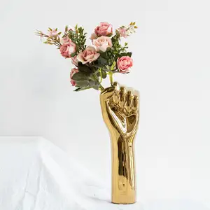 도매 2020 현대 세라믹 꽃병 럭셔리 말린 꽃 배열 Jarrones Dorados 황금 빛나는 손 모양 꽃병