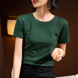 T-shirts basiques à manches courtes pour femmes, 90,7 % coton, 9,3 % élasthanne, impression DTF en relief, haute élasticité - Product Image 2