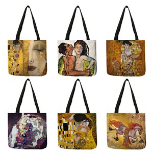 Bolsos de Mano Personalizados con Pintura al Óleo de Lágrimas sobre Tela de Lino para Mujer, Bolso de Moda para Mujer de Gustav <span class=keywords><strong>Klimt</strong></span>, Bolsos de Compras de Gran Capacidad - Product Image 1