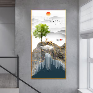 זהב צבי ירוק עץ מופשט הרי נוף ציור בעלי החיים יוקרה קיר לעיצוב בית הדפסי פוסטר ובד מתנה - Product Image 4