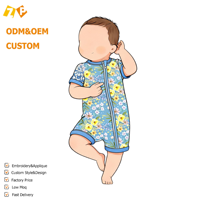 Combinaison en bambou Nemo à manches courtes pour bébé, pyjama zippé pour l'été, motif de fleurs jaunes, fermeture éclair