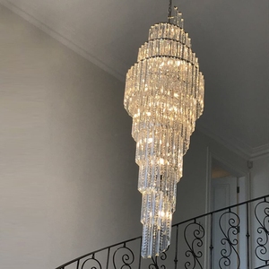 Candelabro de cristal de lujo de longitud Extra para escalera, accesorio de luz largo multicapa, candelabro moderno de Hotel - Product Image 2