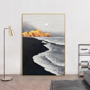 Hand Painted Oil <b>Painting</b> Abstract Art Black <b>Frame</b> Rectangle Metal <b>Frame</b> Wall Art <b>For</b> Living Room Sofa Background Decor - Product Image 3