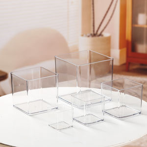 स्पष्ट वर्ग मिनी प्लास्टिक वेस सेंटरपीस एक्रिलिक क्यूब कंटेनर थोक रसीला पौधा पॉट शादी घर कार्यालय पुष्प सजावट - Product Image 2