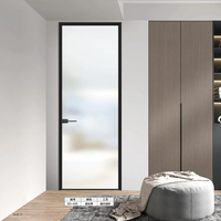 Porte à battant en aluminium robuste avec cadre en aluminium, verre trempé double vitrage, étanche, insonorisée, pour salle de bain, entrée de villa