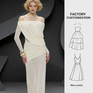 Nuovo Abito Donna 2026 Personalizzato Monospalla <span class=keywords><strong>Senza</strong></span> Colletto Manica Lunga Plissettato Tinta Unita Elegante Moda Estiva - Product Image 1