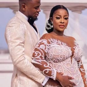 Vestidos de Novia Sirena Tallas Grandes Personalizados 2025 con Cola Desmontable, Apliques de Encaje y Cuentas, Estilo Africano Aso Ebi, <span class=keywords><strong>Vestido</strong></span> de Novia - Product Image 3