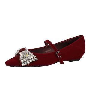 <span class=keywords><strong>Scarpe</strong></span> da Donna Mary Jane in Velluto <span class=keywords><strong>Bordeaux</strong></span> con Punta Affusolata, <span class=keywords><strong>Tacco</strong></span> <span class=keywords><strong>Basso</strong></span> a Zeppa, Fiocco con Strass, per Sposa e Ufficio - Product Image 5