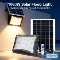 Lampu Sorot LED Tenaga Surya 100W-1000W Outdoor IP65 Tahan Air dengan Lensa ABS, Remote Control & Timer untuk Penerangan Taman, Halaman, dan Jalan
