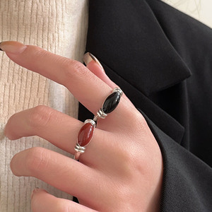 Silver Ruitai S925 Sterling Silver Red And Black Enamel <b>Ring</b> For Women French Retro Style <b>Adjustable</b> Opening Everyday Wear - Product Image 4