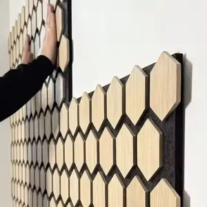 Geometrical Standard Hexagon White Oak Wood Veneer Wall Panel Acoustic Panels