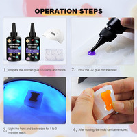 Résine UV colorée 30 couleurs, paillettes de diamant, 20g, durcissement à la lumière UV, colle de résine à durcissement ultraviolet pour petits moules en résine UV, fabrication de bijoux