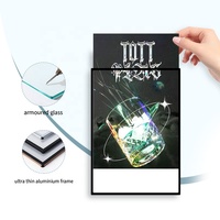 Cadre photo décoratif rectangulaire ultra-fin en aluminium avec éclairage LED et verre trempé pour restaurant