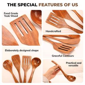 طقم أواني خشبية 4 قطع ، طقم أواني طبخ من خشب الساج - Product Image 4