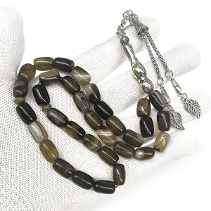 Piedra Tasbih Tesbih Piedras naturales Cuentas <span class=keywords><strong>Rosario</strong></span> de piedras preciosas <span class=keywords><strong>Rosario</strong></span> musulmán Aqeeq Ágata Cuentas de oración - Product Image 1