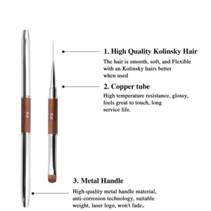 Pinceau à cheveux double face français et liner 2-en-1 pour nail art, poils Kolinsky ou nylon pour la conception d'ongles avec manche en bois - Product Image 3