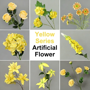 Fleurs artificielles en soie LUYI, série jaune, réalistes, faites à la main, personnalisables selon l'<span class=keywords><strong>image</strong></span>, pour la décoration de mariage, bricolage, ornement de la maison - Product Image 3