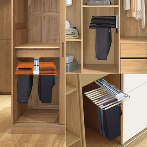 ราวแขวนผ้าสองแถวทำจากเหล็กแบบนิ่มสำหรับตู้เสื้อผ้าราวแขวนกางเกงแบบตั้งด้านบน - Product Image 1