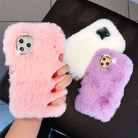 Coque de Téléphone Mobile Luxe Amour Diamant Fourrure Moelleuse Doux au Toucher pour iPhone X Xr Xs 11 12 13 14 15 16 17 Pro Max