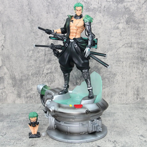 40cm Anime 1 pieza <span class=keywords><strong>Zoro</strong></span> <span class=keywords><strong>figura</strong></span> espada héroe 1/6 estatua Cyberpunk Roronoa <span class=keywords><strong>Zoro</strong></span> <span class=keywords><strong>figura</strong></span> <span class=keywords><strong>de</strong></span> acción 2 cabeza LED modelo PVC colección Juguetes - Product Image 2