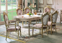Table à manger ovale de style rococo français, 6 chaises capitonnées en velours, ensemble de meubles de palais classiques