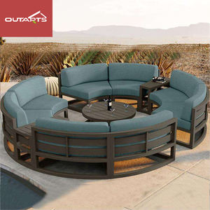 Conjunto de Sofá Redondo Seccional com Estrutura Metálica, Sofá de Jardim em Alumínio com Almofadas Impermeáveis - Product Image 1