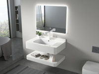Meuble de salle de bain mural moderne de luxe en aluminium avec miroir LED et vasque en dalle de roche écologique