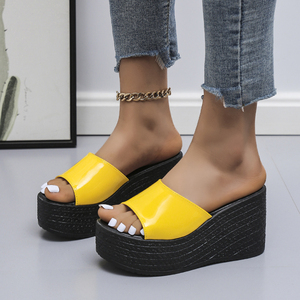 Sandales à talon compensé pour femmes, version coréenne, semelle de mariage, ligne droite, plage, pantoufles en éponge pour l'extérieur - Product Image 1