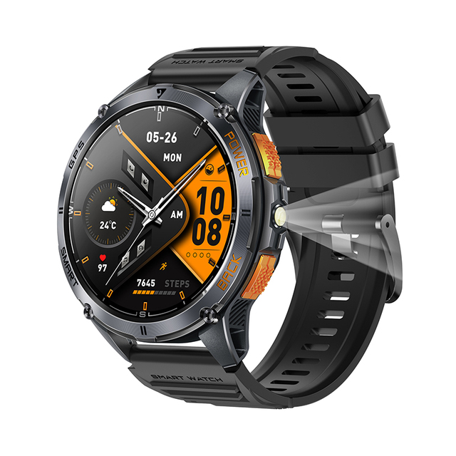 K67A Smart Watch 1.43" AMOLED Screen IP68 Waterproof BT Calling GPS Tracking Health Monitor LED Flashlight Sports Smartwatch