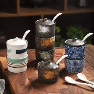 Ensemble de pots à condiments de style japonais pour restaurant, pots à condiments en céramique <span class=keywords><strong>vintage</strong></span>, pot à chili, pot à <span class=keywords><strong>sucre</strong></span>, boîte de rangement avec couvercle - Product Image 1