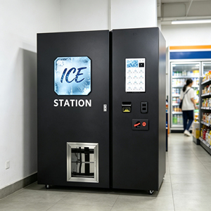 Distributeur automatique de glaçons avec distributeur de gobelets, service libre 24h/24 et 7j/7, kiosque à glaçons avec traitement de l'eau RO et ensachage automatique - Product Image 1