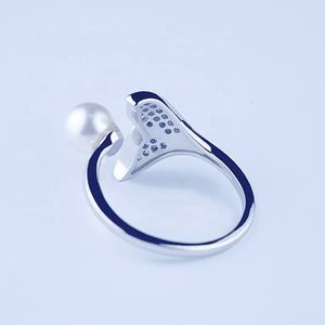 カスタムかわいい新しいイルカ動物ジュエリーブルーストーンシルバー925パールリングウェディングカフ調整可能925シルバーリング女性用 - Product Image 5