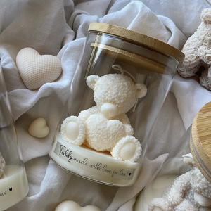 Cute Teddy Bear Scented Candle In Glass Jar Bamboo Lid Home Decor Gift For Valentine Wedding Party - Product Image 3