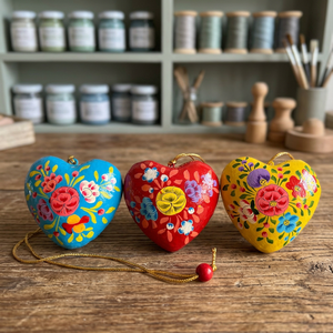 Floral Heart Hanging Christmas Ornament Hand Painted Heart Christmas Decoration Handmade <b>Paper</b> Mache Heart Ornament - Product Image 5