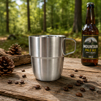 Mug à café empilable en verre incassable de 300 ml (10 oz), tasse isotherme sous vide, gobelet à bière en acier inoxydable pour les voyages en extérieur