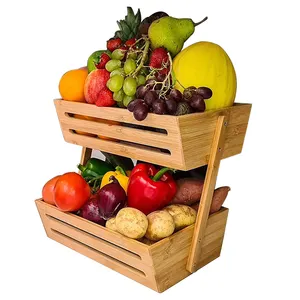 3 Tier Kitchen Countertop Bamboo Wood Fruit And Vegetable Display Basket Stand Storage Organizer Design