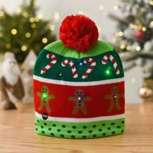 Chapeaux de Noël à LED Casquette en tricot avec poche cachée et interrupteur facile Acrylique chaud pour les promenades nocturnes Bonnets d'hiver personnalisés - Product Image 4