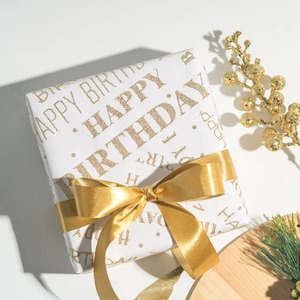 Custom Happy Birthday Gold Foil <b>Wrap</b> <b>Roll</b> White Metallized <b>Paper</b> Gift Packaging Eco-Friendly Recyclable Double-Sided Coated - Product Image 4