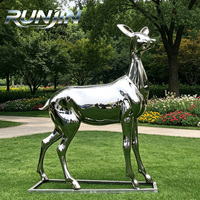 Grande sculpture de cerf en acier inoxydable poli miroir, forgée à la main, taille réelle, pour jardin, pelouse, parc, marque RUNJIN