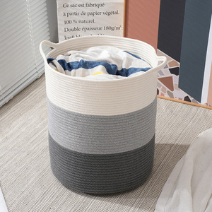 Cotton rope woven laundry <b>basket</b>, toy storage <b>basket</b>, <b>large</b> size household/dormitory laundry <b>basket</b>, handmade storage <b>basket</b> - Product Image 1