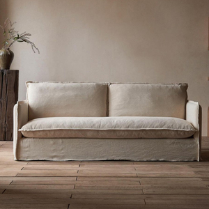 Sofá Extensible de Tres Plazas de Tela de Lino Estilo Wabi-Sabi, Desmontable y Lavable, para Sala de Estar, Villa, Escuela, Personalizable - Product Image 2