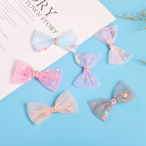 Mesh <b>Bow</b> Hair Accessories For Kids With Star Pattern Birthday Party Decorations DIY Jewelry Craft Supplies - Product Image 1
