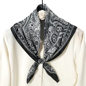 Bufanda cuadrada de 70cm de primavera personalizada para mujer, diadema de moda, bufandas de seda con estampado de pata de gallo para mujer