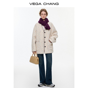 VEGA CHANG Nuovo <span class=keywords><strong>Cappotto</strong></span> Invernale da Donna in Misto Lana Spessa con Ricamo a Conchiglia e Dettagli con Bottoni Neri - Product Image 2