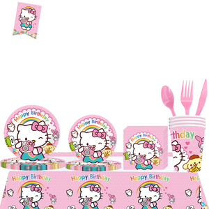 Moderna Serie <span class=keywords><strong>Hello</strong></span> <span class=keywords><strong>Kitty</strong></span>, Decoración Desechable para Fiestas con Vasos de Papel, Servilletas, Mantel y Banderines, Impresión UV - Product Image 1