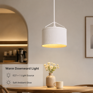 Suspension moderne en métal avec abat-jour côtelé blanc E27, luminaire simple pour salle à manger, îlot de cuisine, décoration intérieure - Product Image 3